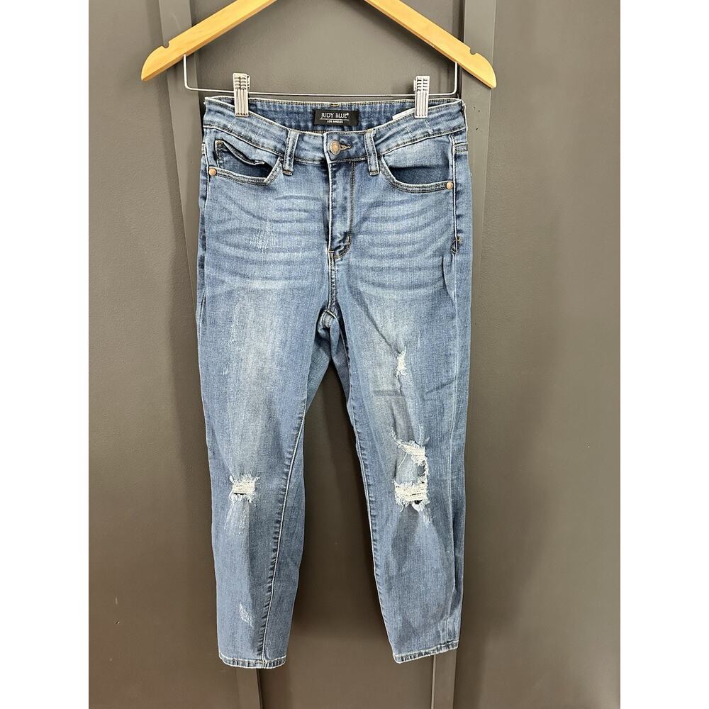 Judy Blue Relaxed Fit Womens Size 29 JB8271 Mid-Rise Blue Denim Jeans Distressed